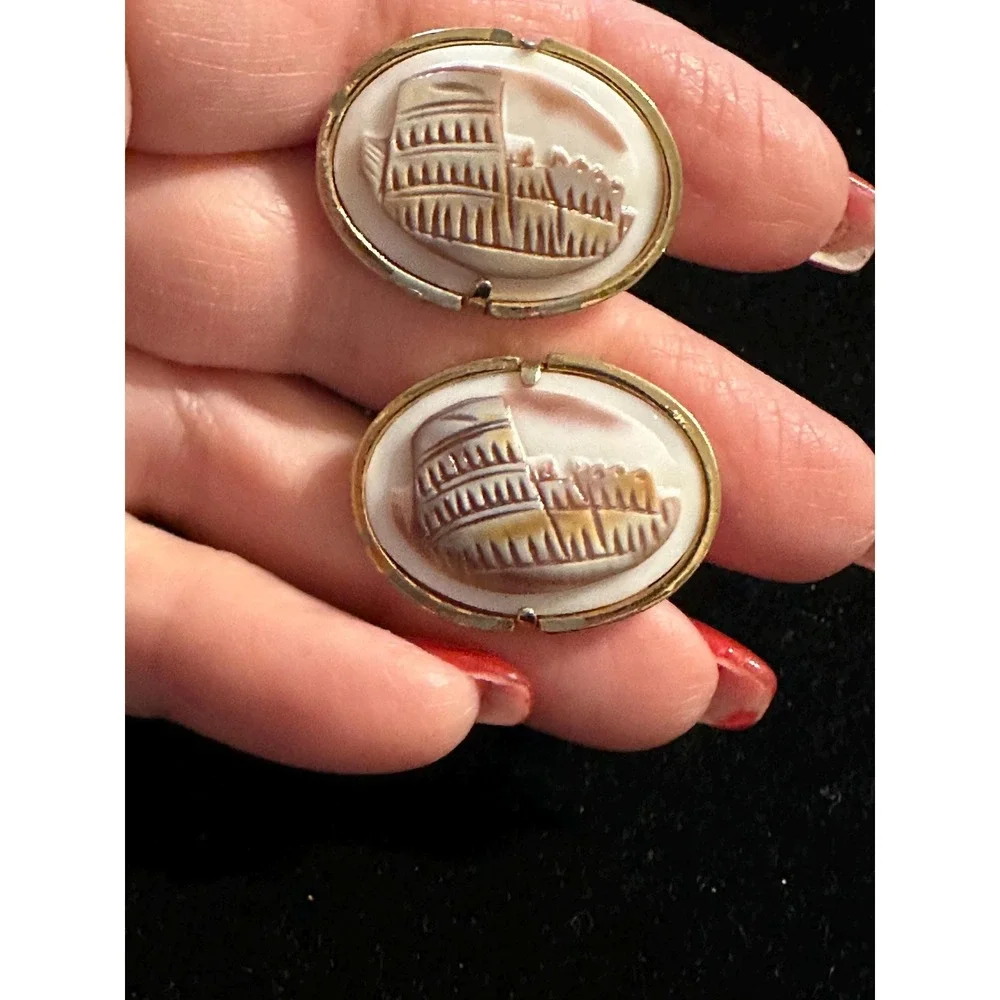 Swank Cuff Links Carved Cameo‎ Rome Colosseum